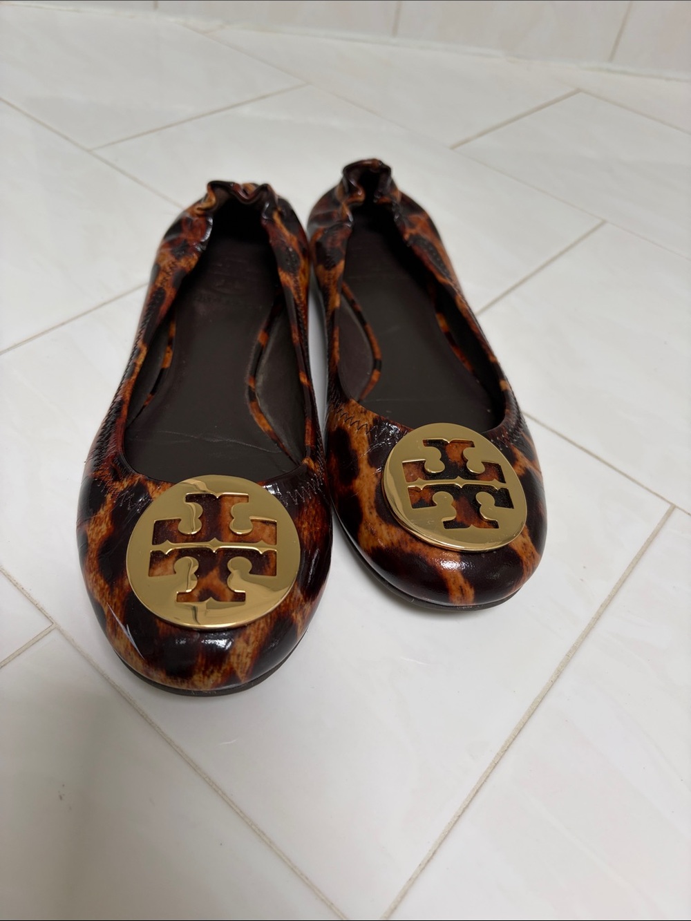 Tory Burch Leopard-Print Reva Flats with Gold Logo
